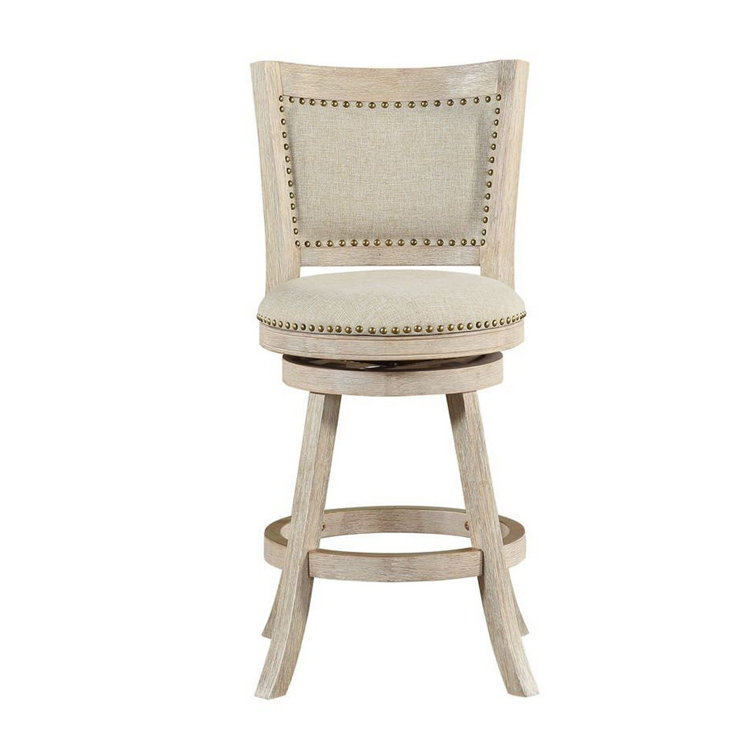 Lark Manor Curved Back Wooden Swivel Counter Stool With Nailhead Trim
